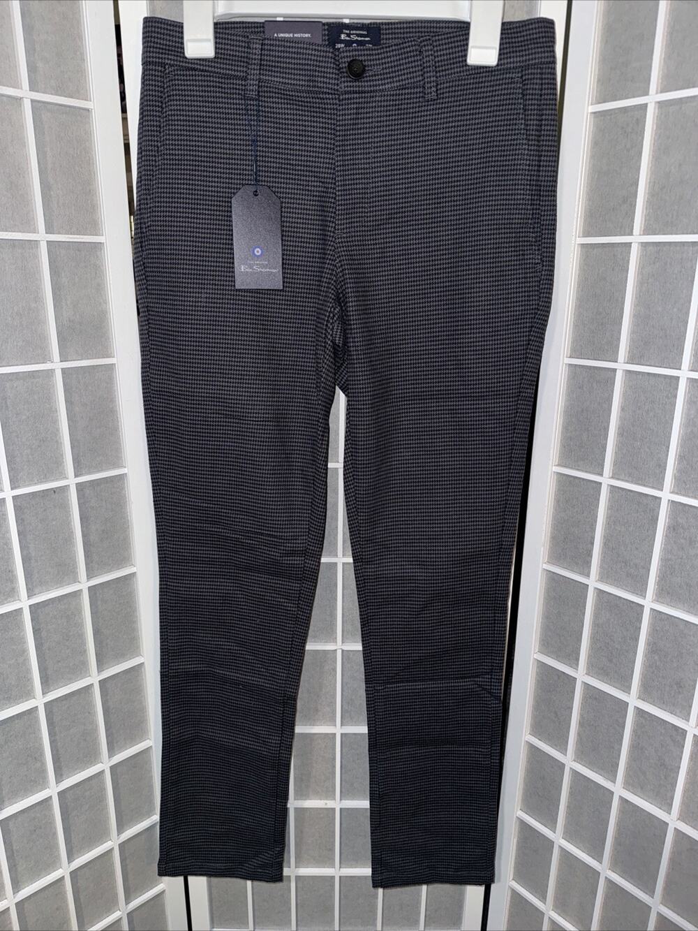 Ben Sherman Houndstooth Slim Fit Pants Men's 28x30 Blue Stretch Trousers NEW NWT